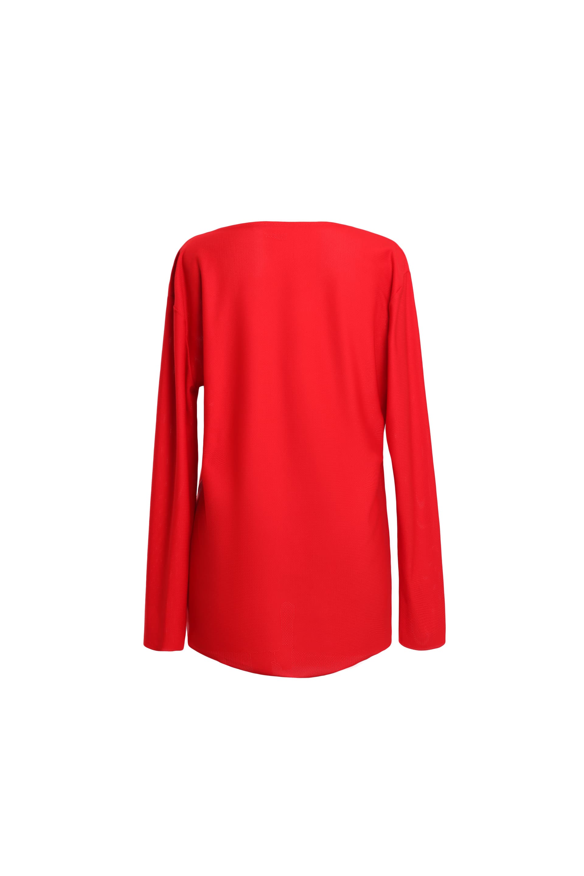 Лонгслив  мужской красный из спортивной трикотажной сетки — ракурс 4